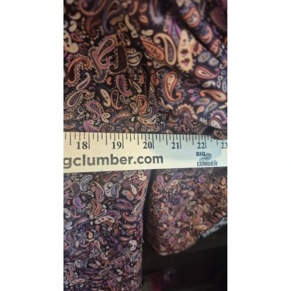 Handmade Vintage Paisley Print Long Sleeve‎ Midi Dress Ruffle Hem Mauve Purple M